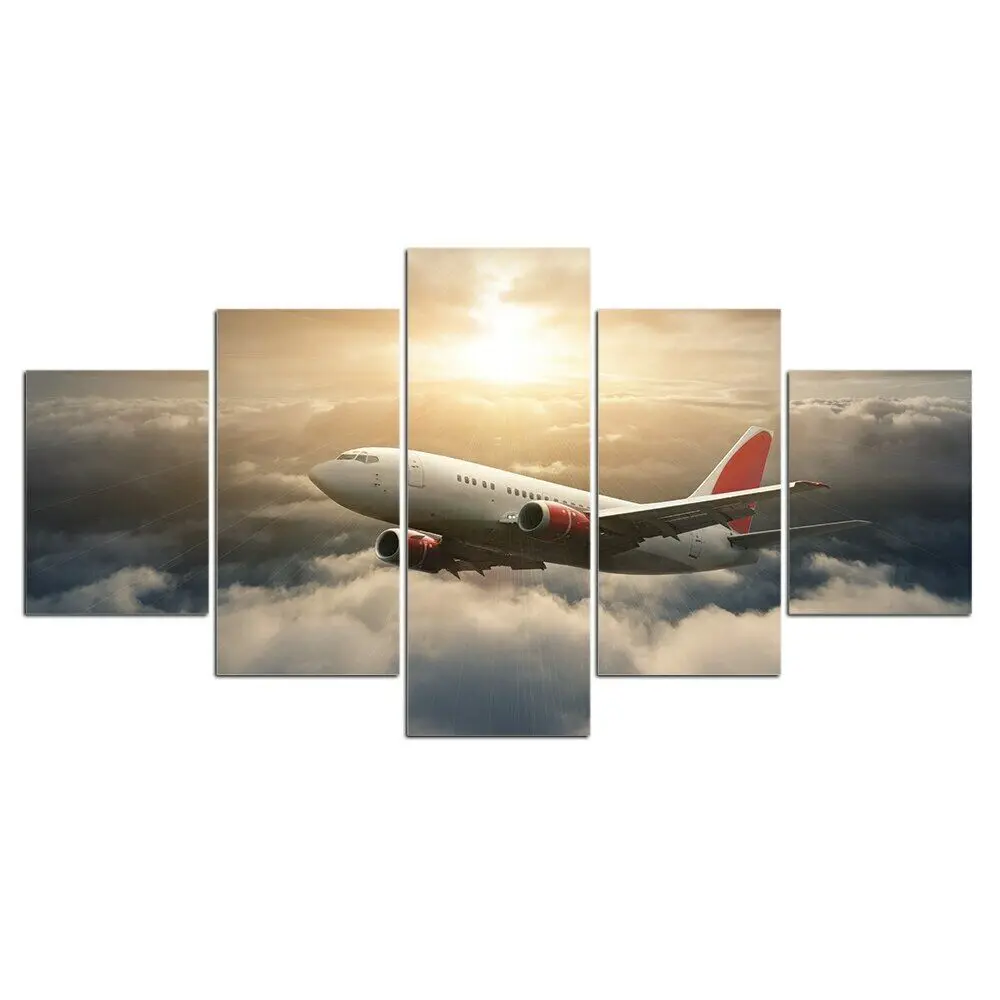 

5Pcs Aircraft Travel Plane Sun Decor Canvas Wall Art Home Decor 5 Panel Room Decor Abstract Pictures Paintings HD Print