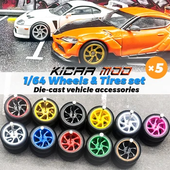 1/64 Wheels with Fixed Rubber Tires Seven Spoke for Toy Model Diecast Cars Refiting Parts for Hotwheels (5 sets for 5 Cars) 1