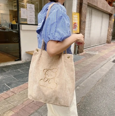 

Canvas Large Capacity Tote Bag Fashion New Female Shoulder Bags Bear Pattern Shopping Travel Shopper Bags Tote Shopper Bag
