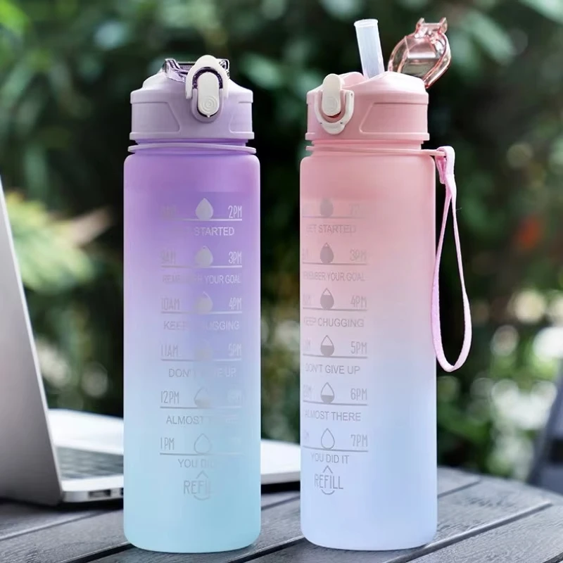 Motivational 900ml Time-Marker Water Bottle with Straw