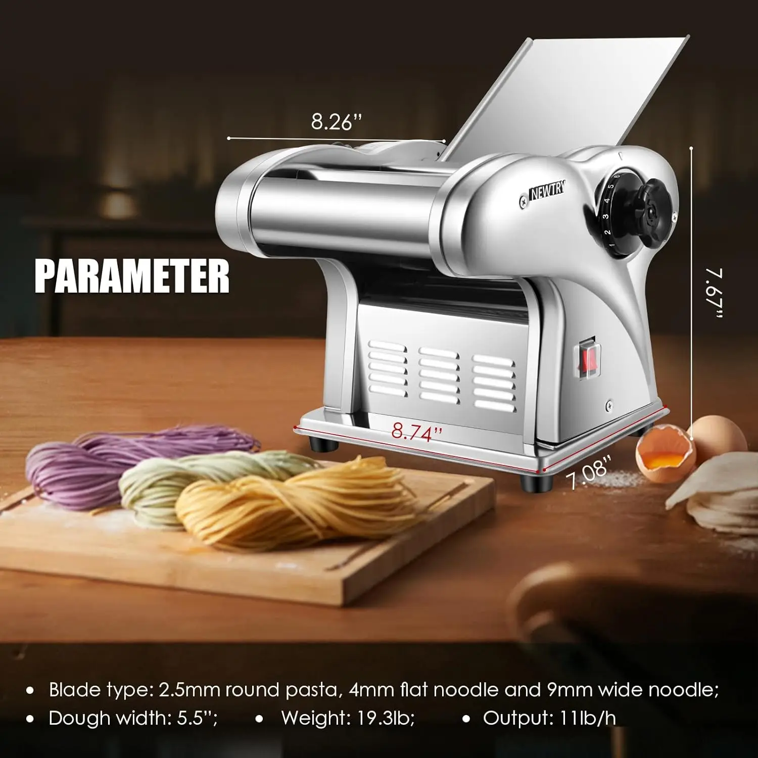 Electric Pasta Maker Noodle Maker Pasta Making Machine Dough Roller Cutter Thickness Adjustable Stainless Steel US 110V f