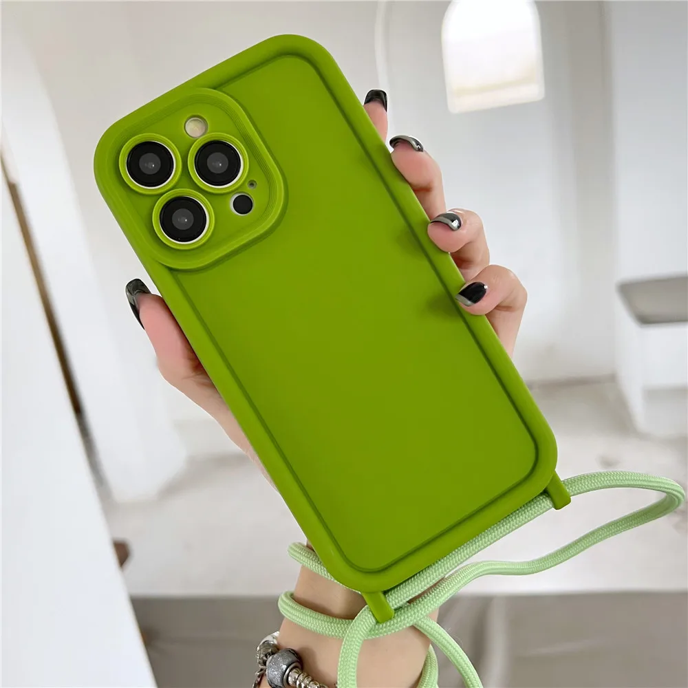 Koreanische Crossbody Halskette Kordel Lanyard Silikon Soft Case für iPhone 14 15 Pro Max 13 12 11 XS XR stoßfest_voghion.com
