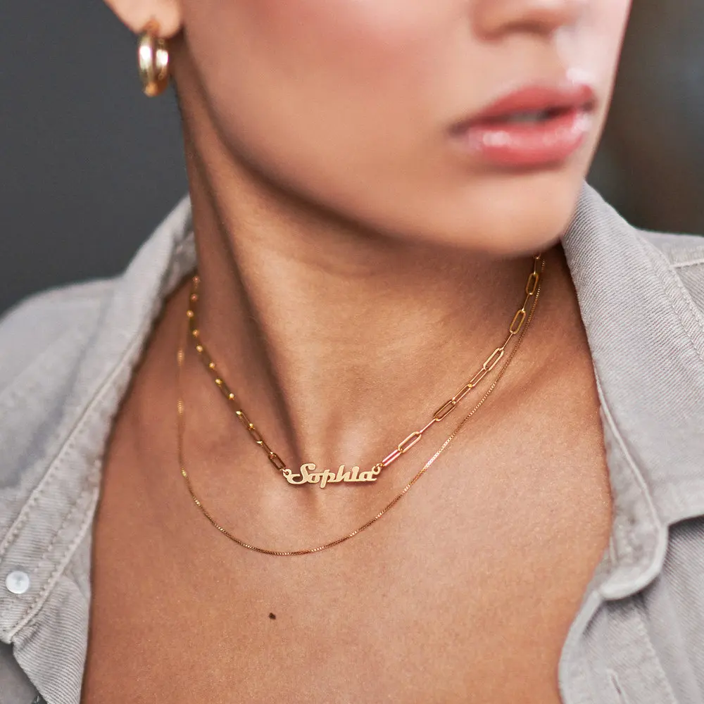 Fashion Paper Clip S925 Silver Chain Personalize Name Gold Plated Clavicle Choker Necklace For Women Gifts Party Jewelry