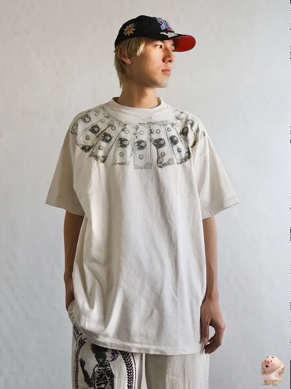 

Футболка moneysaint для мужчин и женщин, мягкая ткань с принтом долларов, ожерелье, топы, футболки