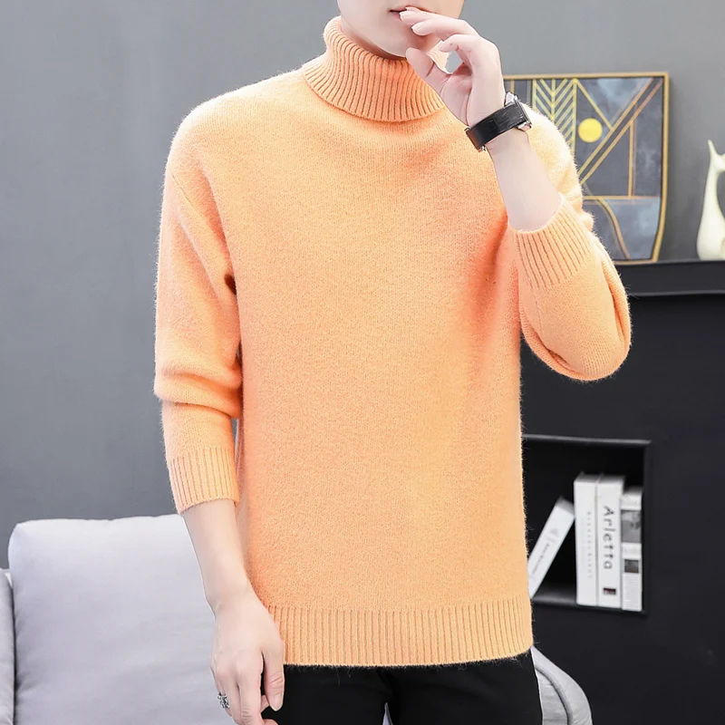 Men's 2023 Pullover High Collar Autumn and Winter Patchwork Solid Color Loose Casual Versatile Long Sleeved Knitted Sweater