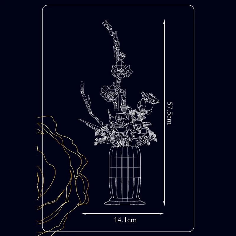 몰드 킹 10009 꽃 부케 빌딩 블록, 화려한 장미, 꽃병 모형 조립 꽃 벽돌, 어린이 크리스마스 선물