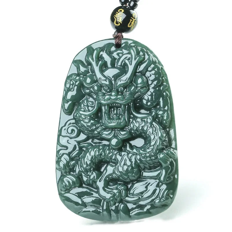 

Genuine Natural Hetian Blackish Green Jade Carved Chinese Dragon Pendant Zodiac Animal Pixiu Necklace Amulet Jewelry Men Women