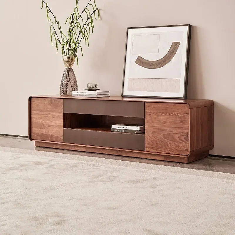 

Телевизионная стойка из черного ореха для гостиной, деревянная мебель, стеклянный Аудиовизуальный шкаф