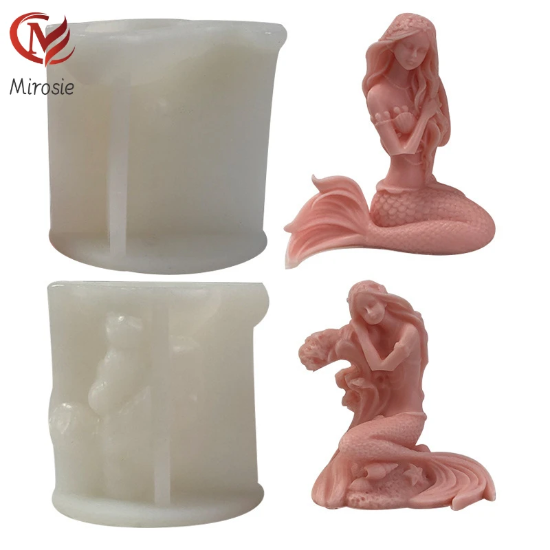 

Mirosie Three-dimensional Seaside Mermaid Scented Candle Silicone Mold Diy Diffuser Plaster Epoxy Resin Decoration Mold