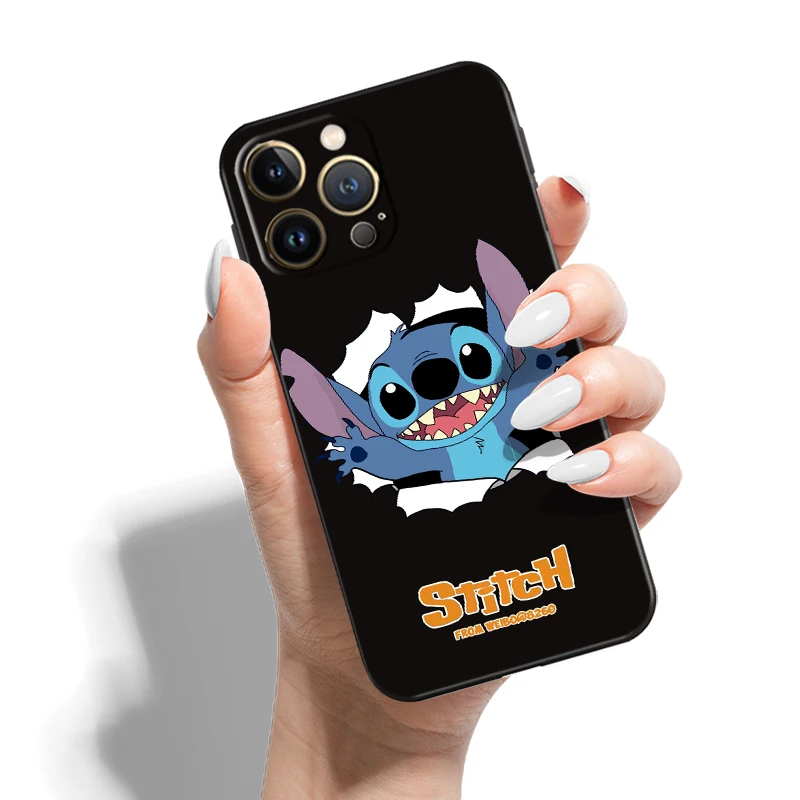 case iphone mini 12 Cute-stitch-cartoon For Apple iPhone 13 12 11 Pro 13 12 Mini X XR XS Max SE 5 6 6S 7 8 Plus Phone Case Coque Funda Black Carcasa phone cases for iphone 12 mini 