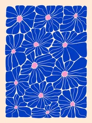 Abstract Blue Stripes Ocean Matisse Girl and Flower Vase Wall Art Canvas - 30X40cm no frame (Beige)