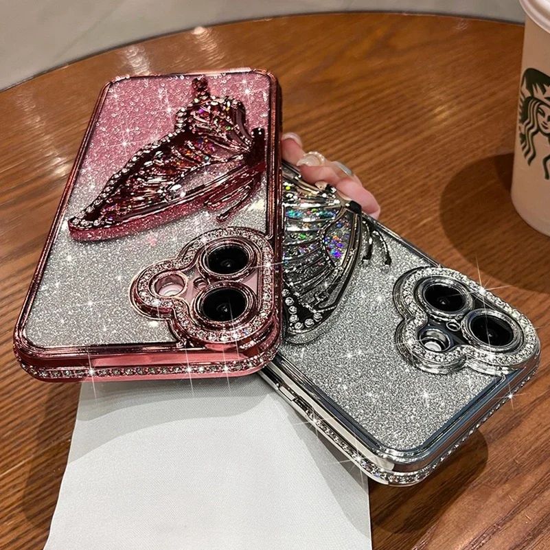 Luxury 3D Butterfly Bling Diamond Glitter Phone Case with Plating Finish