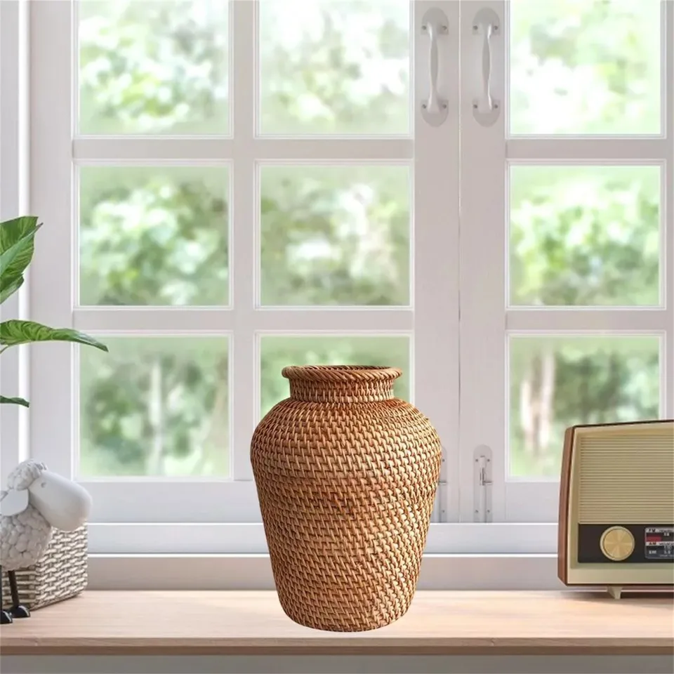 Rotan vazen – Set van 3 – - - Ibizastijl lampen en accessoires van rotan, bamboe en jute