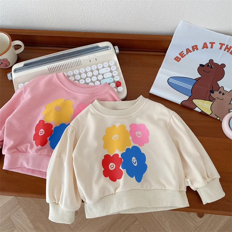 

New Baby Sports Top Flower Sweater Cotton Clothing Tshirt Costume Autumn Fall Toddler Infant Little Girl Tops Tee Shirts Clothes