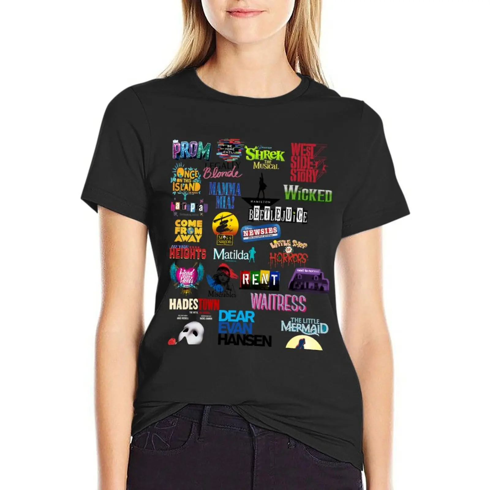 

Musical Theater Sticker Shirt Inspired by Broadway Shows Classic T-Shirt Blouse lady clothes western t shirts for Women