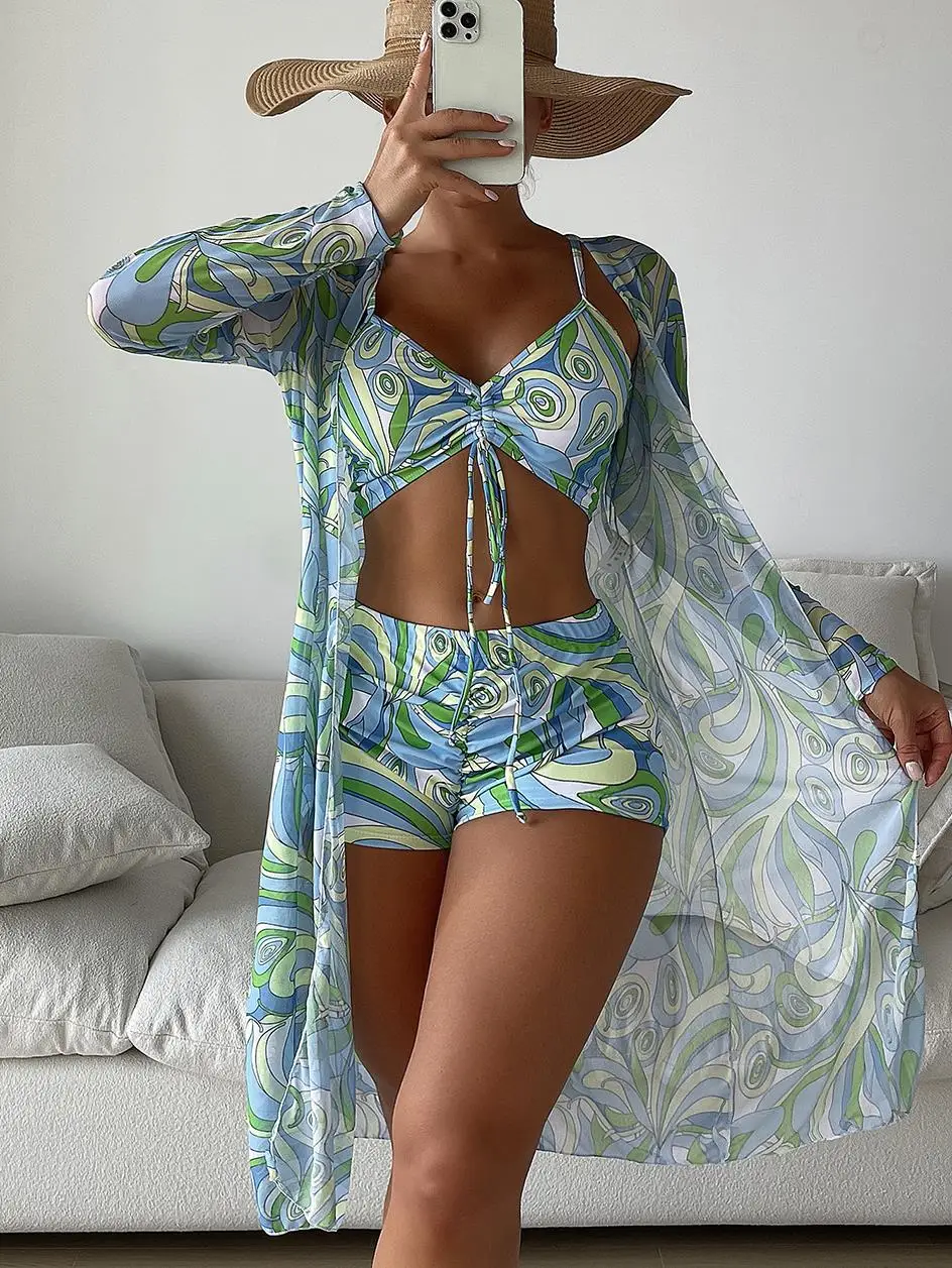 High Waist Print Bikini with Cover-Up