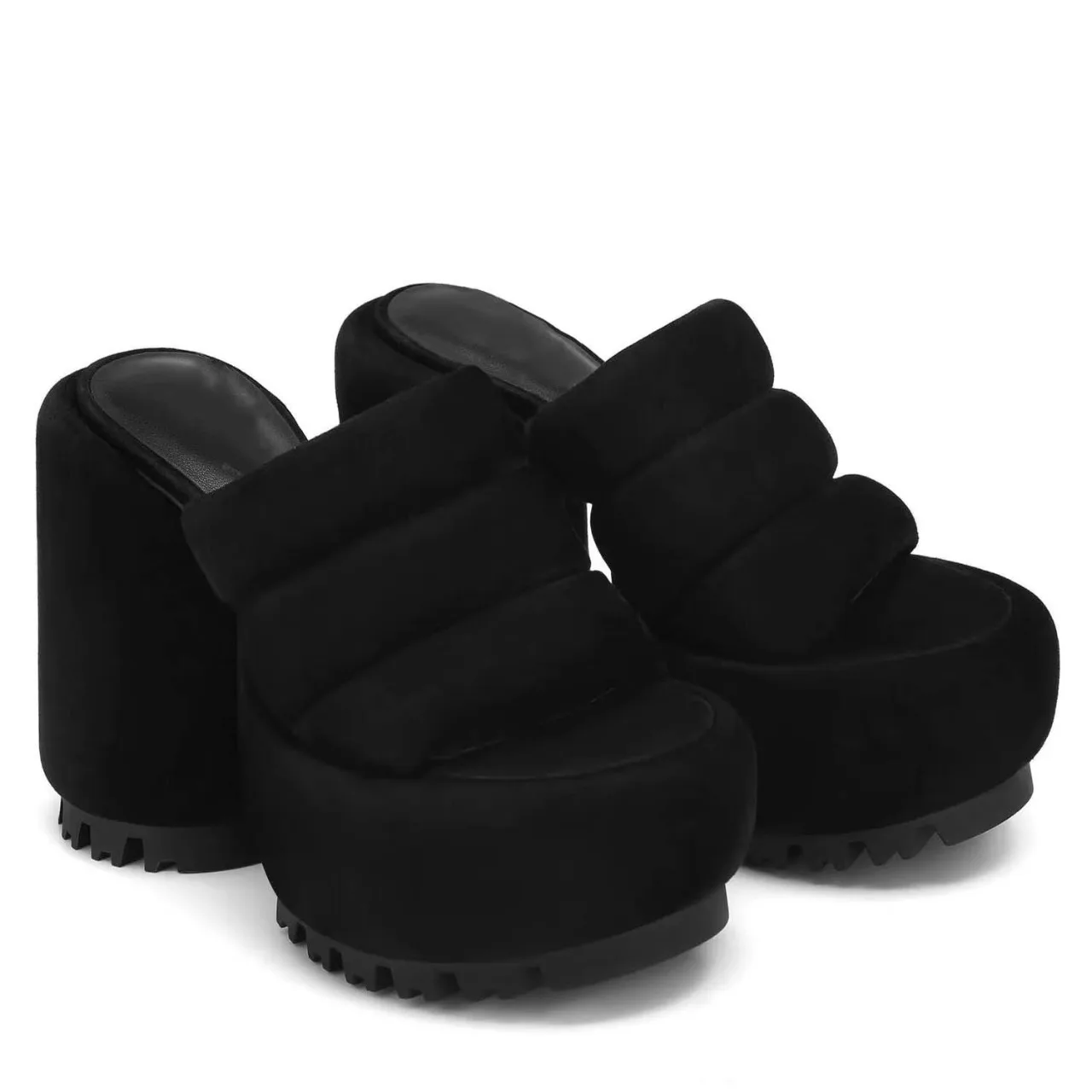 

Round Toe Thick Heel High Platform Slippers Fluffy Bread Comfort Knead Soft Sandals Suede Large Size Women Shoes Sandalias Mujer
