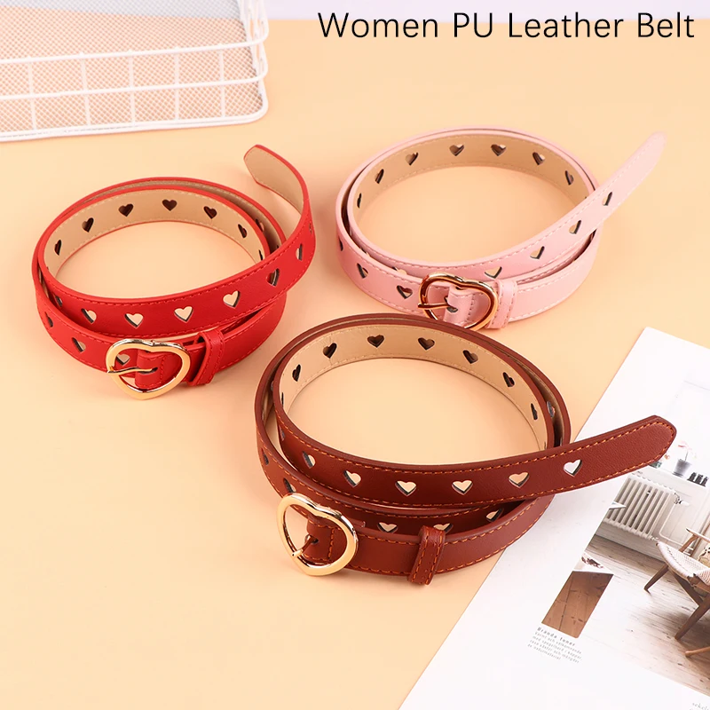 

Women PU Leather Belt Hollow Out Loving Heart Ladies Waist Belt Trousers Pin Buckle Leather Personality Female Vintage Waistband