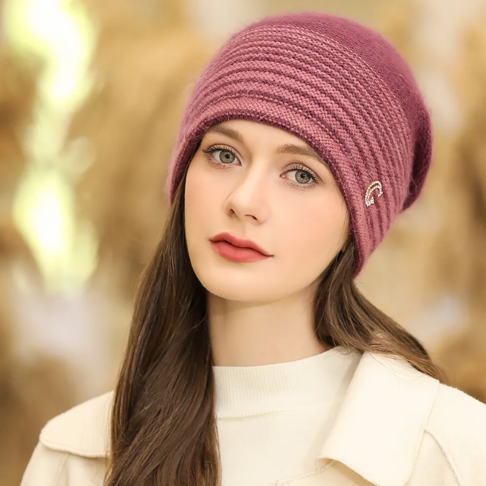 Gebreide muts voor dames winter met konijnenbont mix g-logo_voghion.com