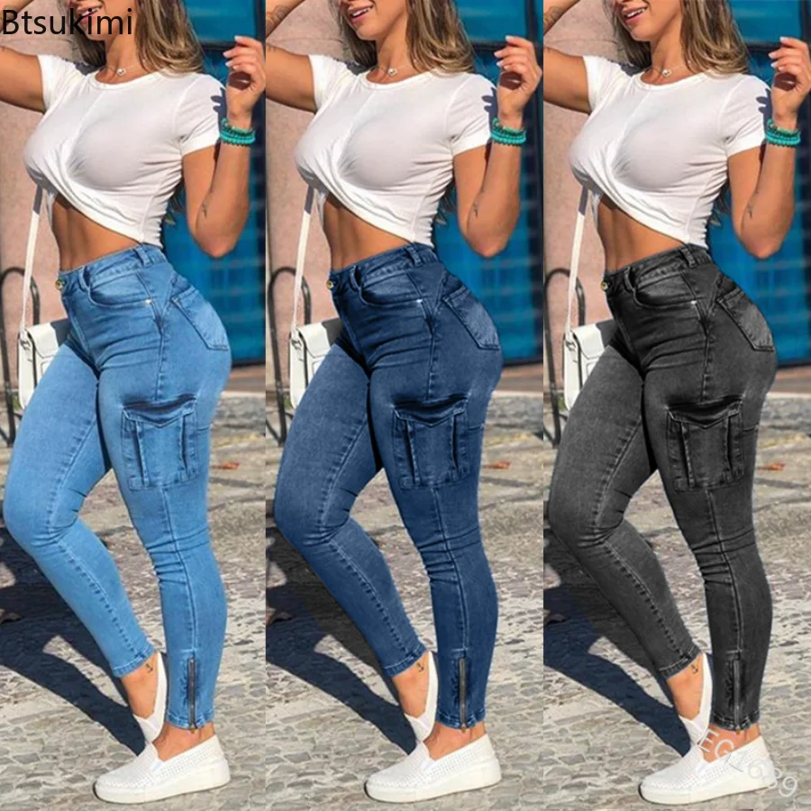 2023 Women Denim Jeans Pants Slim Skinny High Waist Spring Summer Fashion Casual Ankle Length Pockets Sexy Denim Pants Leggings