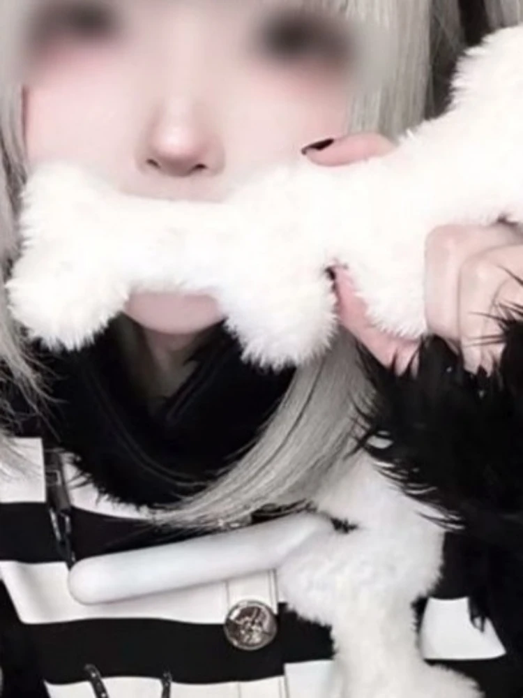 Y2k Aesthetic Furry Bone Long Scarves Streetwear Kawaii Cute Solid Color Women Scarf Winter Harajuku Fairy Grunge Neckerchief - Image 5