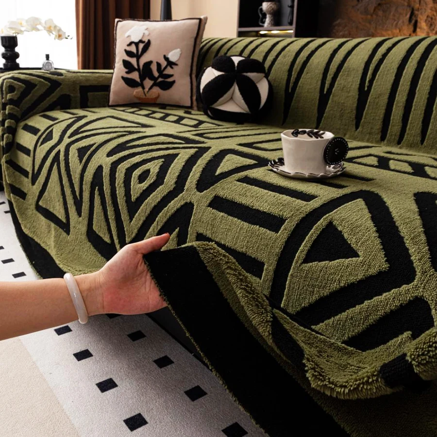 1pc New Bohemian Style Sofa Protector, Vintage Interlaced Comfortable Sofa Blank