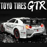 1:32 NISSAN GTR R34 R35 Alloy Sports Car Model Diecast Metal Vehicles Racing Car Model Sound and Light Collection Kids Toy Gift 1