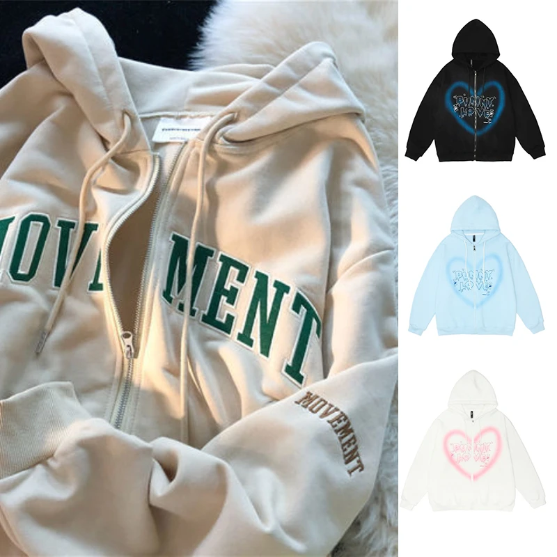 

Y2k Women Shirt Hoodies Retro Casual Graffiti Harajuku Retro Fleece Sweatshirts Korea Lady American New Fleece Korea Zip Up Loos