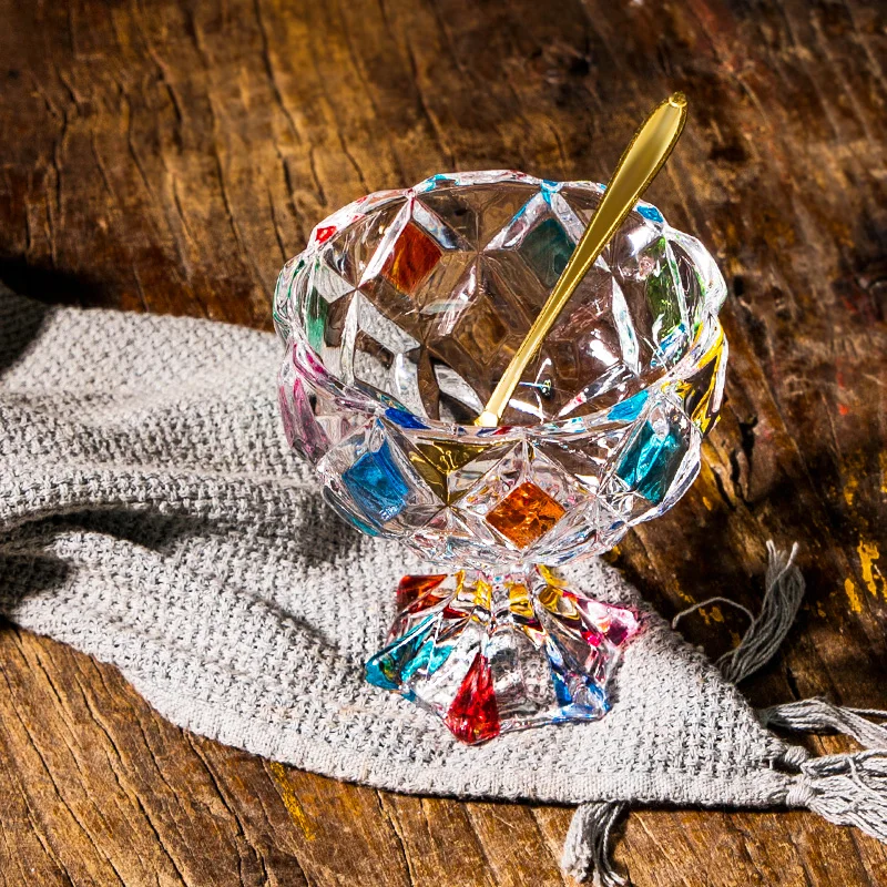 

Painted crystal glass goblet home ice cream dessert cup design yogurt ice cream cup