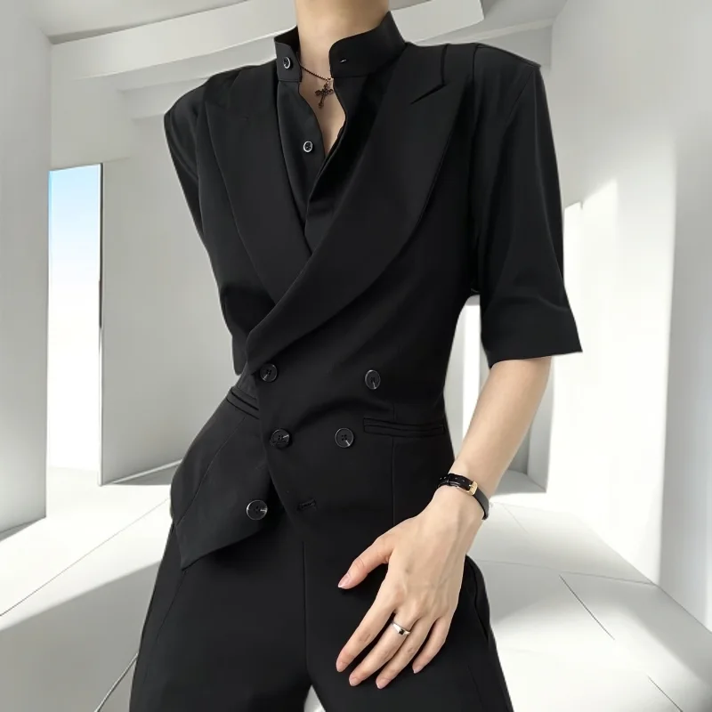 블랙 슬림핏 수트 베스트 남성 세트, 세련된 건록 웨이스트 조절 베스트, 젊은 에너지 스타일, 웨딩, 가을, 비즈니스 캐주얼