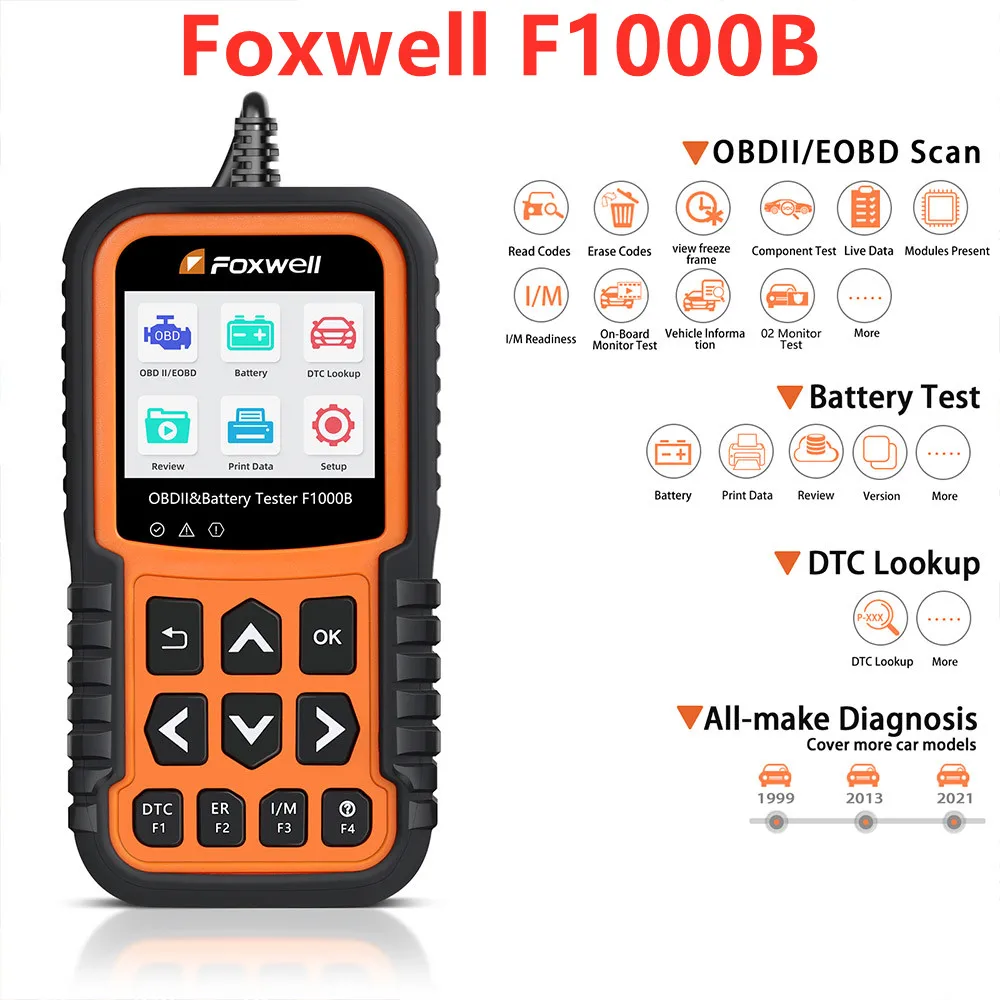 Miglior Lettore Di Codici Foxwell F1000B Can Obdii/Eobd E Tester Per Batterie 2 In 1 Analizzatore Di Batterie 12V Lettore Di Codici Obd Aggiornamento 