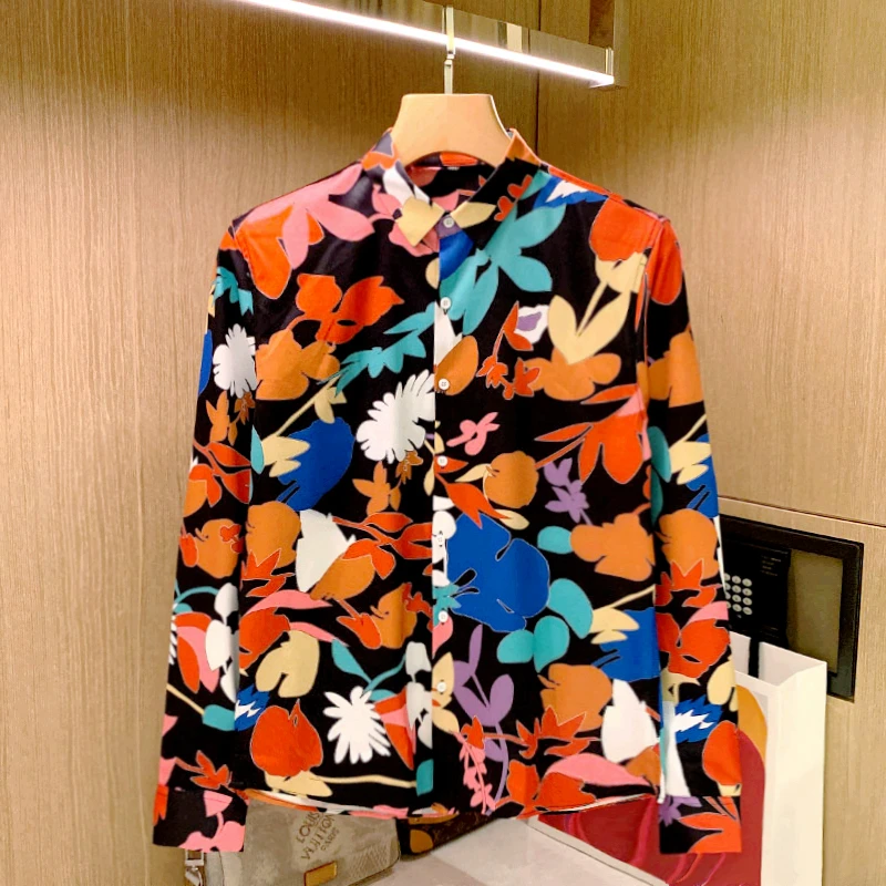

British Style Long Sleeve Shirts Men Clothing Fashion 2023 Autumn Business Casual Wear Blouses Loose Camisa Print Tops C45