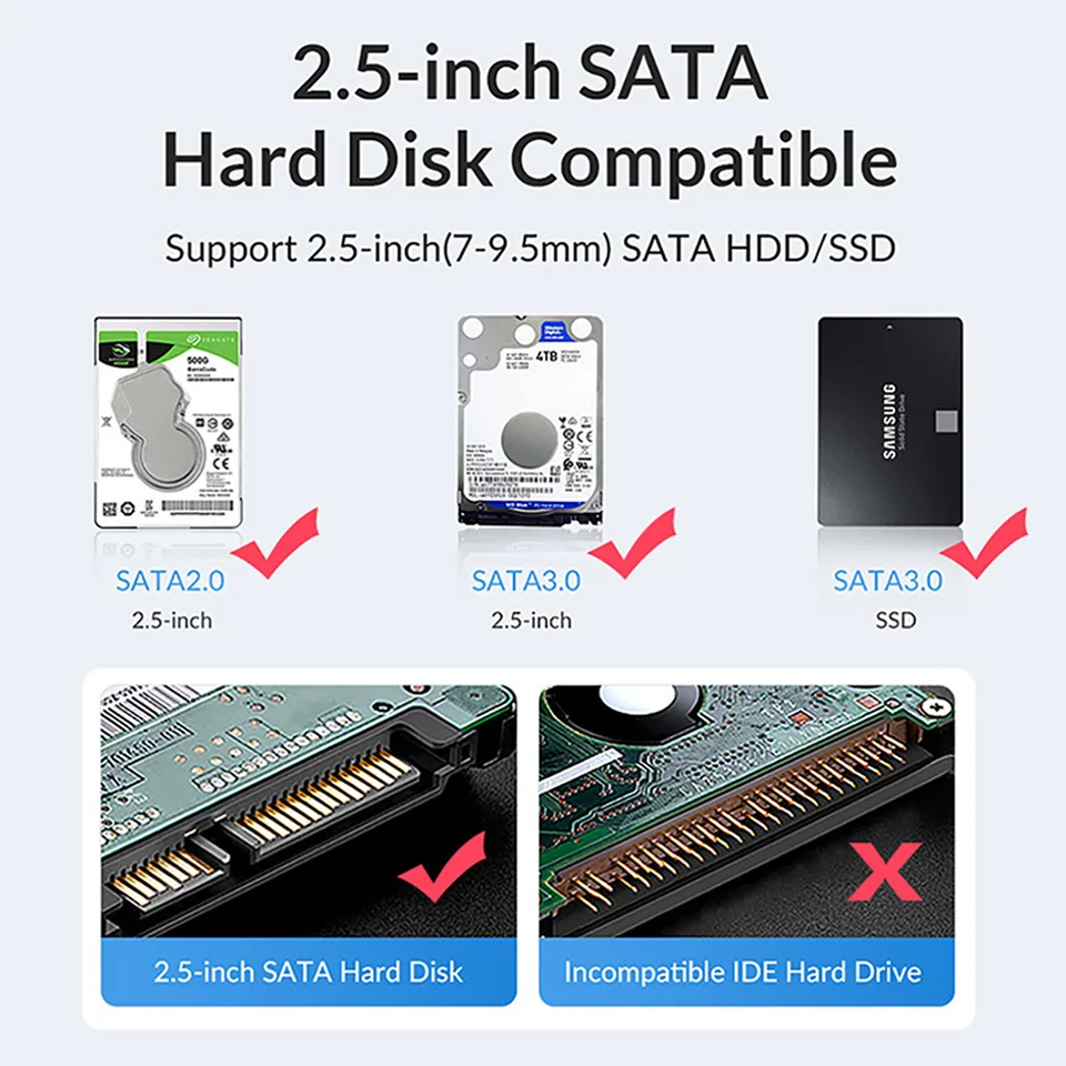 ORICO SATA SSD  ̽, USB 3.0 HDD ϵ ũ ̺ Ŭ, 2.5 ġ HD 丮 ڽ Ͽ콺, PC ƮϿ CŸ Ŀ, 2.5 ġ