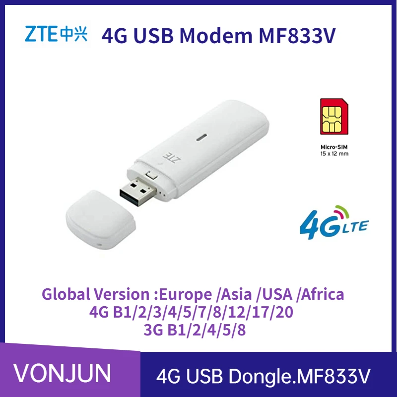 UnlockedZTEMF833VUSBDongle150MbpsWireless4GLTEModemMF833
