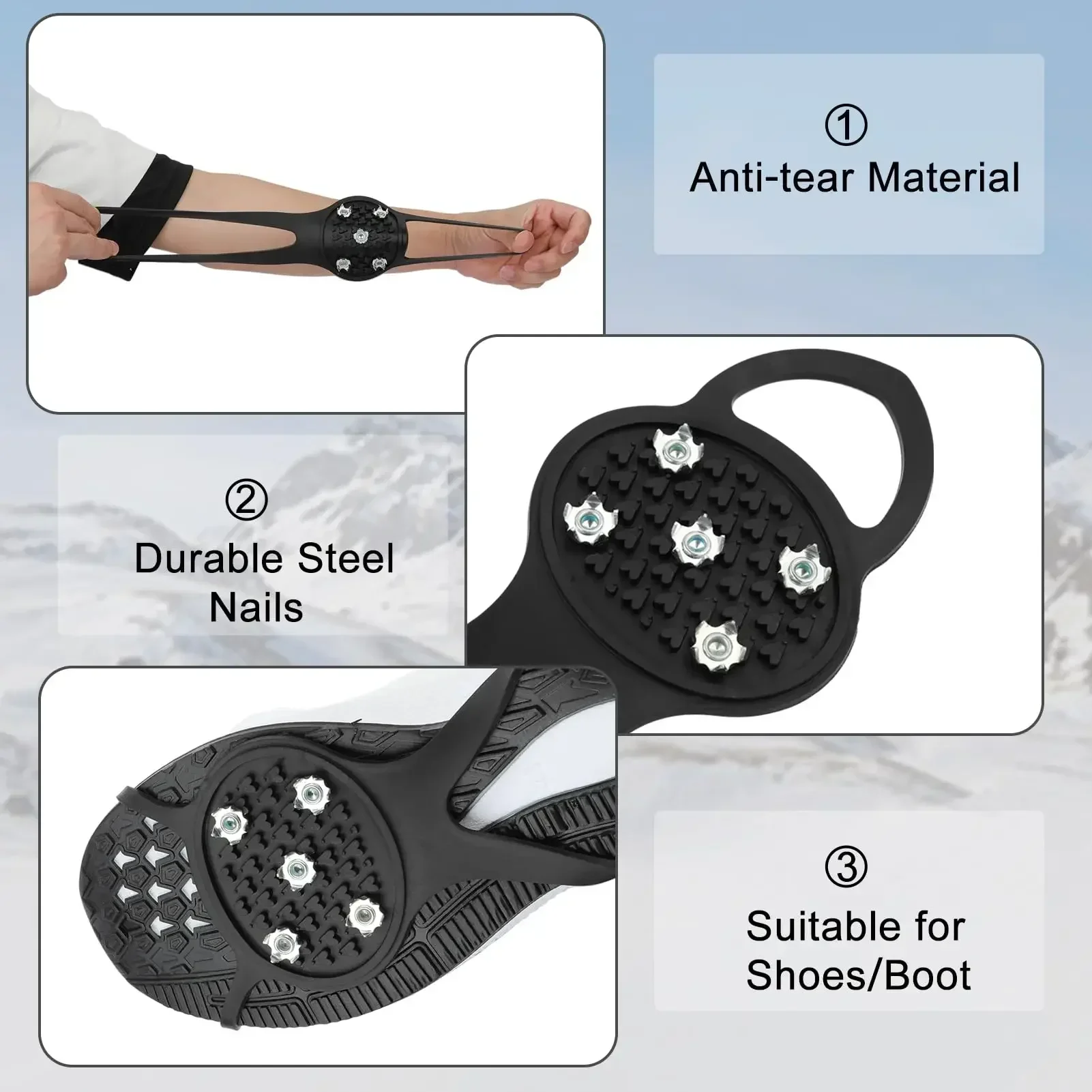 5 Teeth Ice Gripper Spike for Shoes Winter Outdoor Anti Slip Hiking Mountain Climbing Snow Crampons Shoe Covers