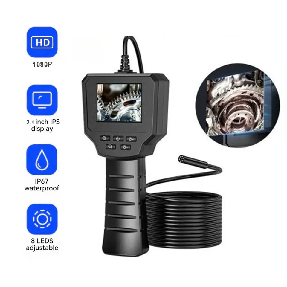 Endoscope Camera HD1080P Single Lens 2.4 Inch Screen Pipe Inspection Borescope IP67 Waterproof 6 LED 2600mAh for Car Sewer Tools