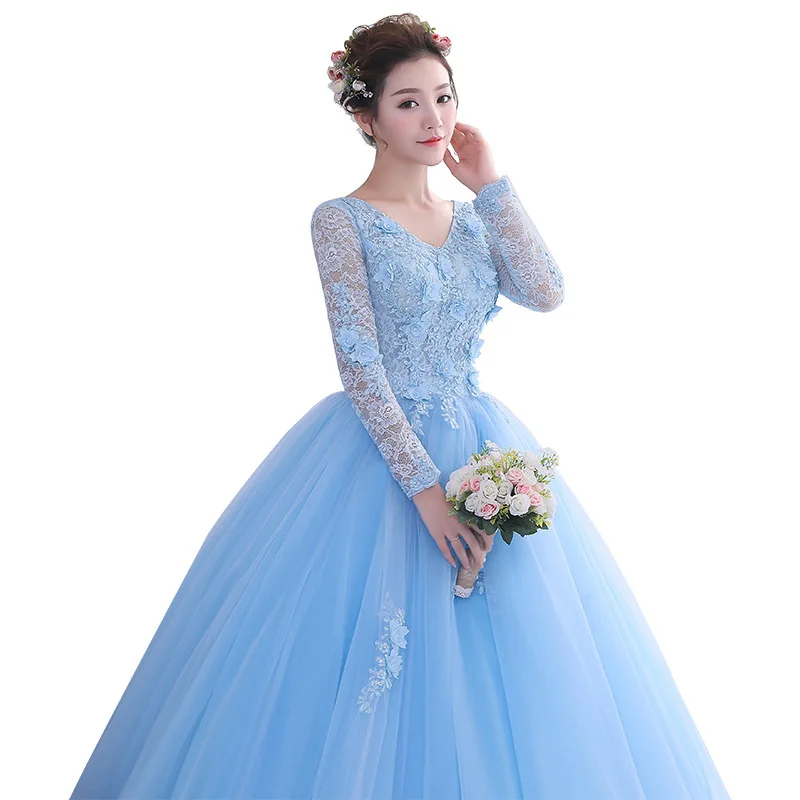 DSP Elegant Full Sleeves 15 Quinceanera Dresses with Appliques Women's Graduation Dresses Evening Party Dress Prom Gown