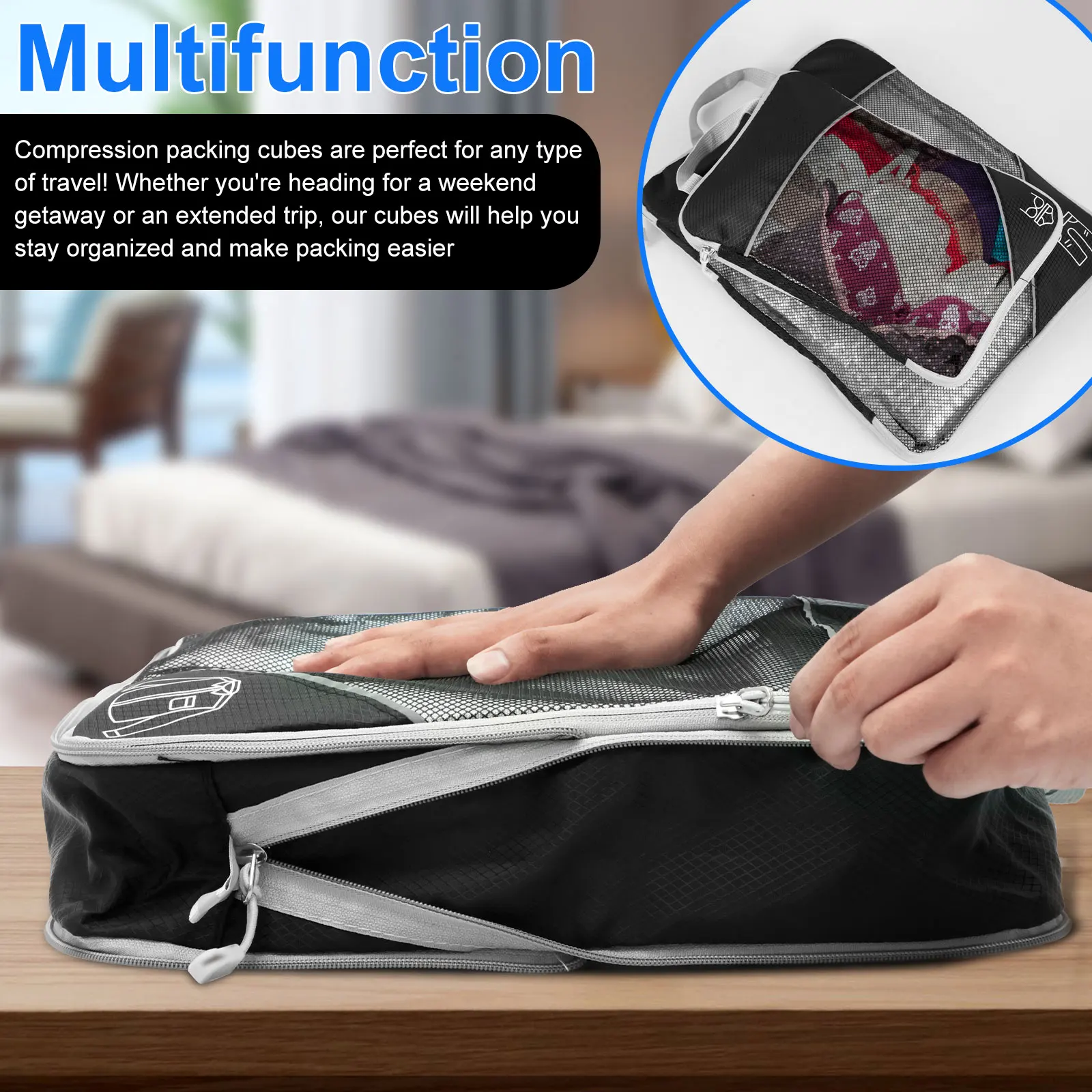 6-Piece Lightweight Compression Packing Cube Set with Storage Bag