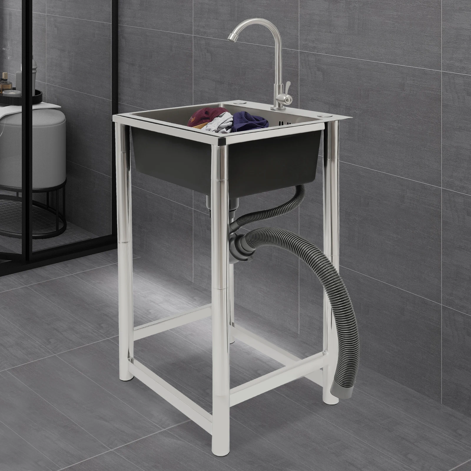 Stainless Steel Sink Free Standing Utility Sink Free Standing for Utility Room Garage Basement Outdoor and Indoor 2