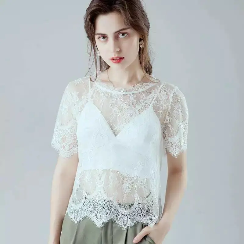 Transparent Mesh Floral Embroidered Blouse Main Look