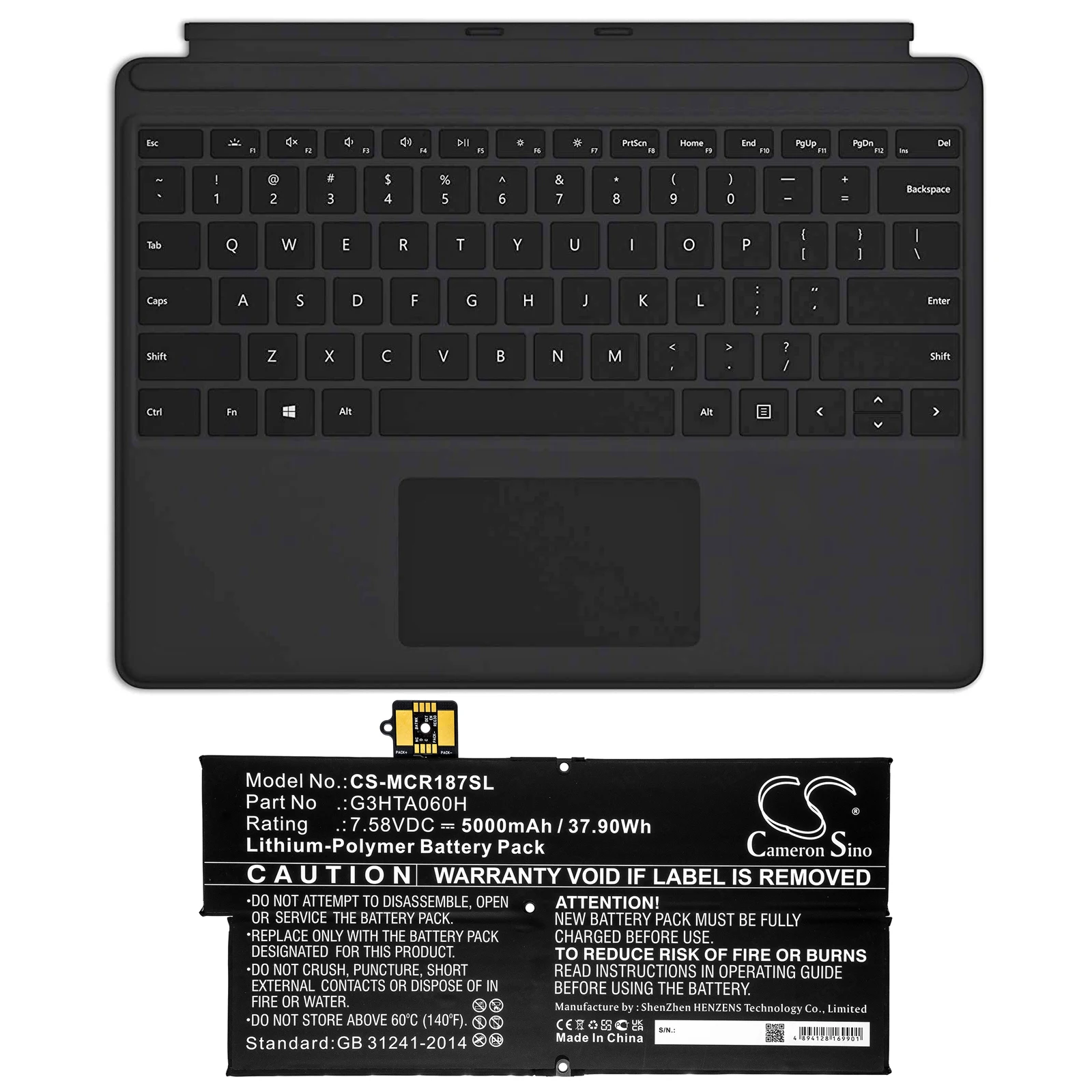 

Tablet Li-PolymerBattery For Microsoft G3HTA060H Surface Pro X 1876 Keyboard Volts 7.58 Capacity 5000mAh / 37.90Wh