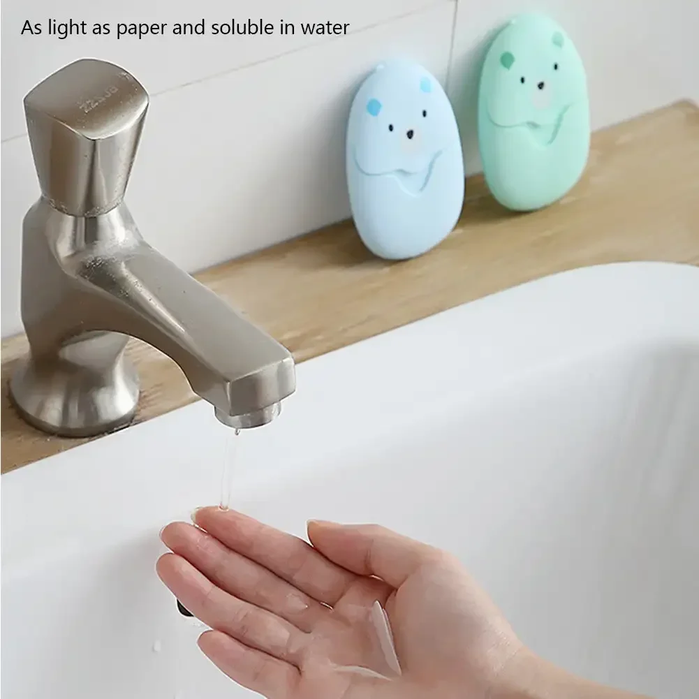 50pcs/set Cute Bear Paper Soap Tablets Travel Paper Soaps Portable Disposable Cleaning Soap Paper Cartoon Travel Paper Soaps 4