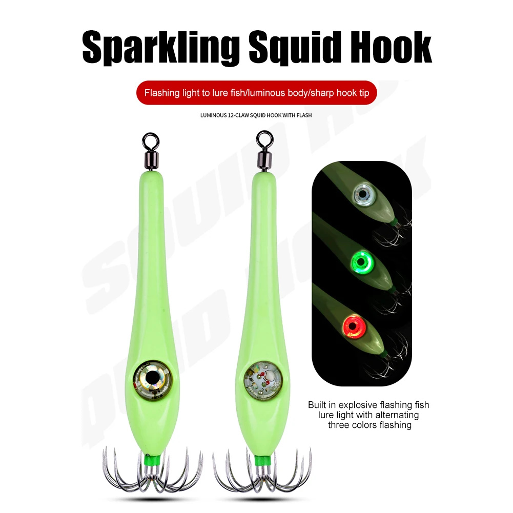 10-1Pcs LED Electronic Luminous Egi Shrimp Squid Hook Night Fishing Squid  Jigs Lure Bass Bait fishing wood shrimp bait Fish Tack