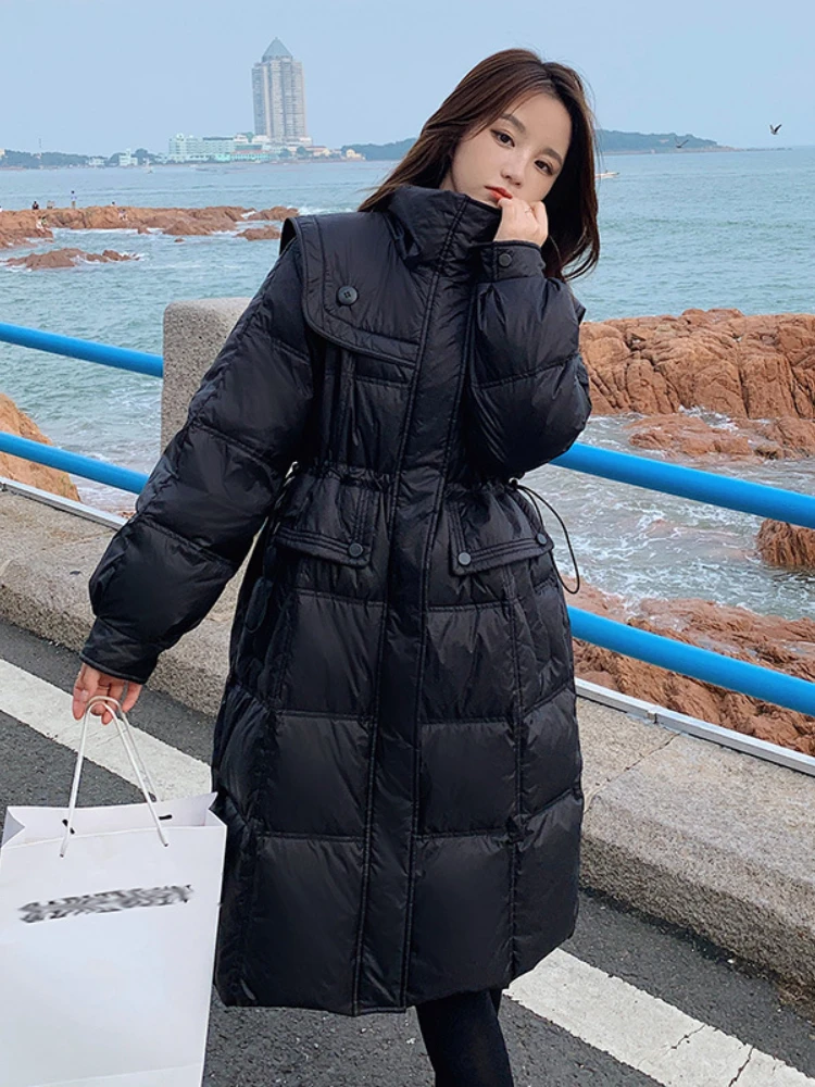 

LY VAREY LIN New Winter Long Parkas Jacket Women Fashion Stand Collar 90% White Duck Down Coat Lady Casual Warm Zipper Outwear
