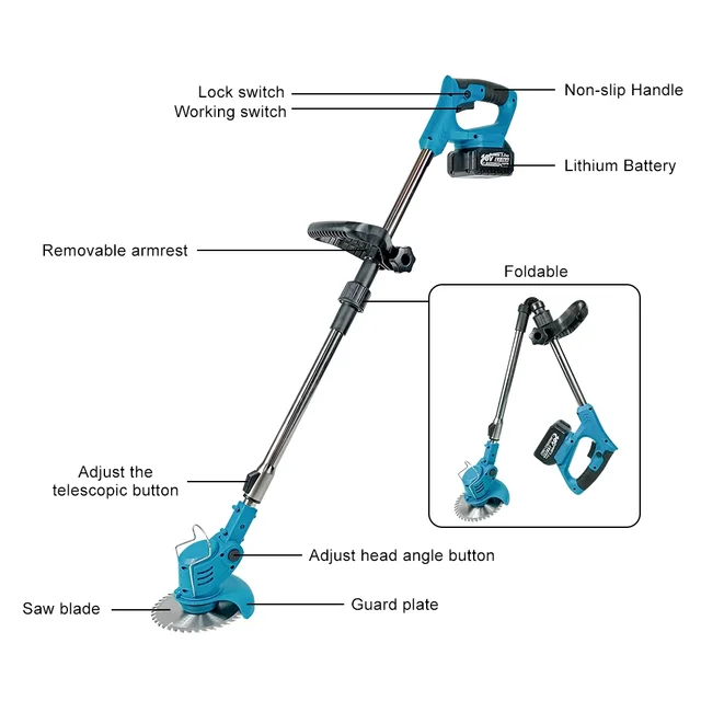 Kamolee Electric Lawn Mower Cordless Grass Trimmer Length Adjustable Cutter Household Garden Tools For 18V 21V Battery 3