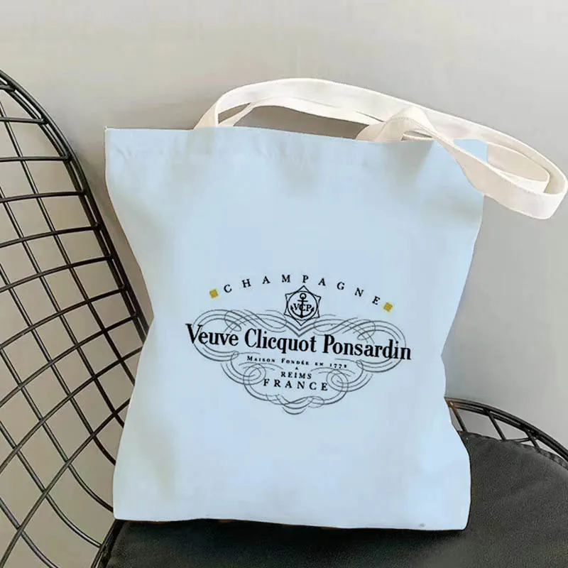 Veuve Clicquot Champagne Polyestercotton Canvas Bag Shopping Handbag Blank Zipper Cotton Bag Student Canvasbag