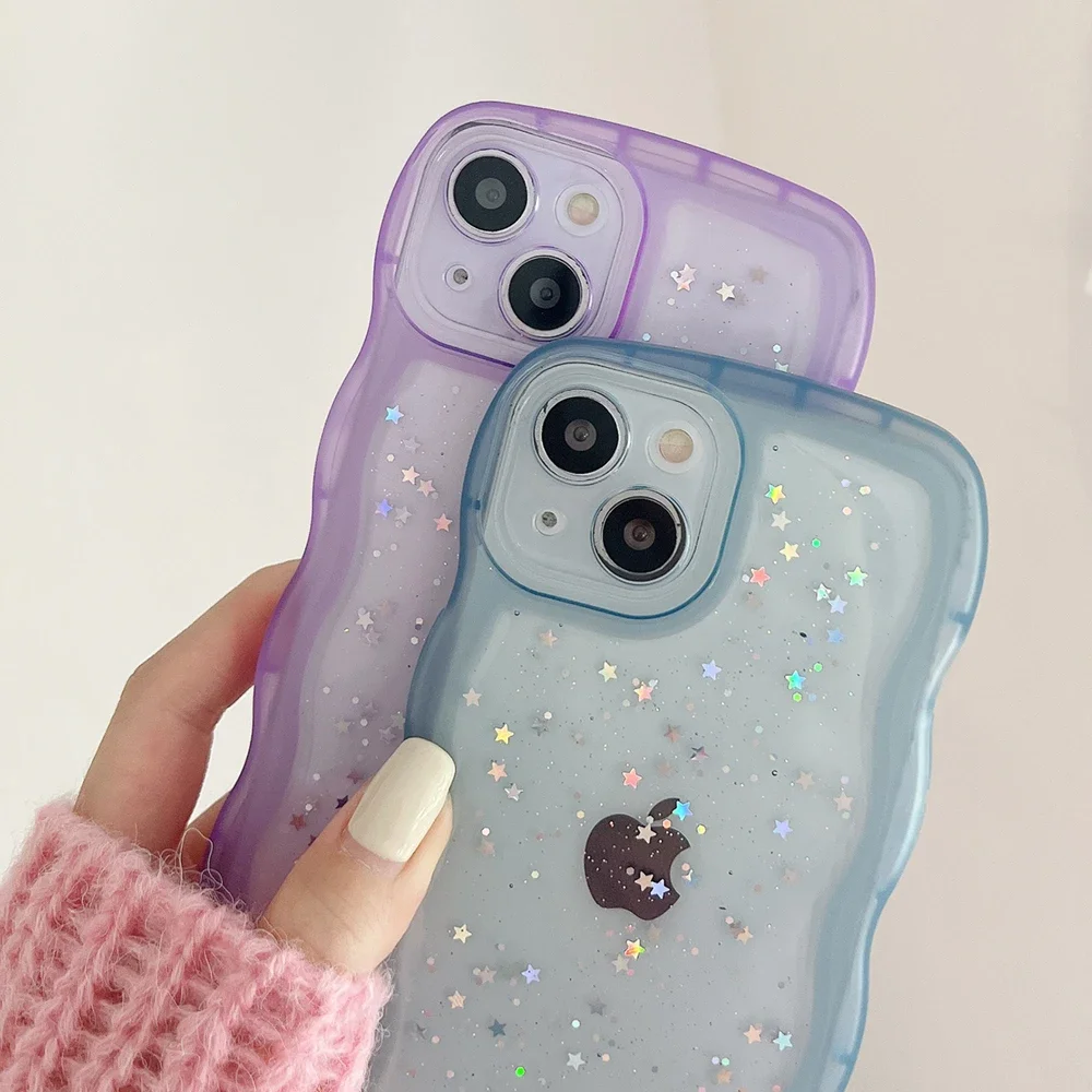 Фото Чехол для iPhone 15 14 13 12 11 Pro Max Mini XS XR SE 7 8 Plus, милый прозрачный мягкий гибридный противоударный чехол со звездой и кудрявыми волнами №5