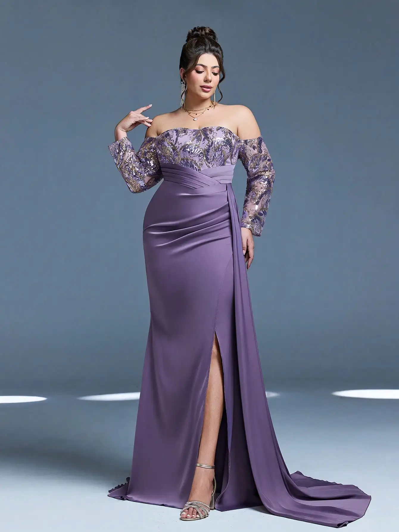 فساتين MGIACY ترتر سهرة فتحة عالية