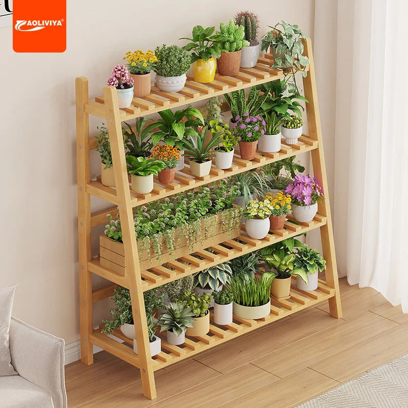 

Aoliviya Flower Rack Bamboo Multi-Layer Succulent Plant Jardiniere Indoor Balcony Flower Rack Living Room Floor Simple