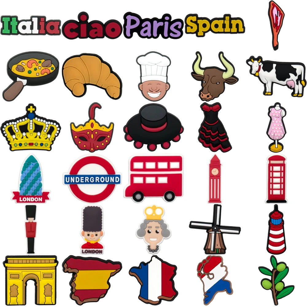 1/30PCS European Style Shoe Charms Set Croissant Pinwheel Shoe Accessories Pins For Clog fit Women Men Kids Buckle Pendant shoe charms